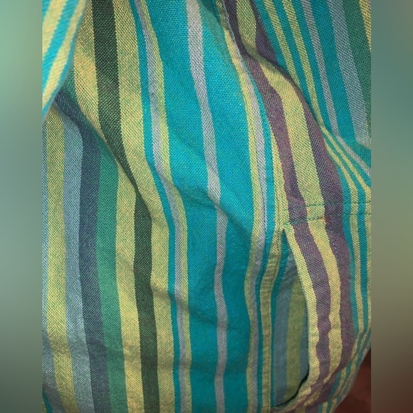 Green Stripe Linen Button Down Shirt Jacket Palm Tree Appliqué Woman’s Lg 12/14 - Picture 8 of 8